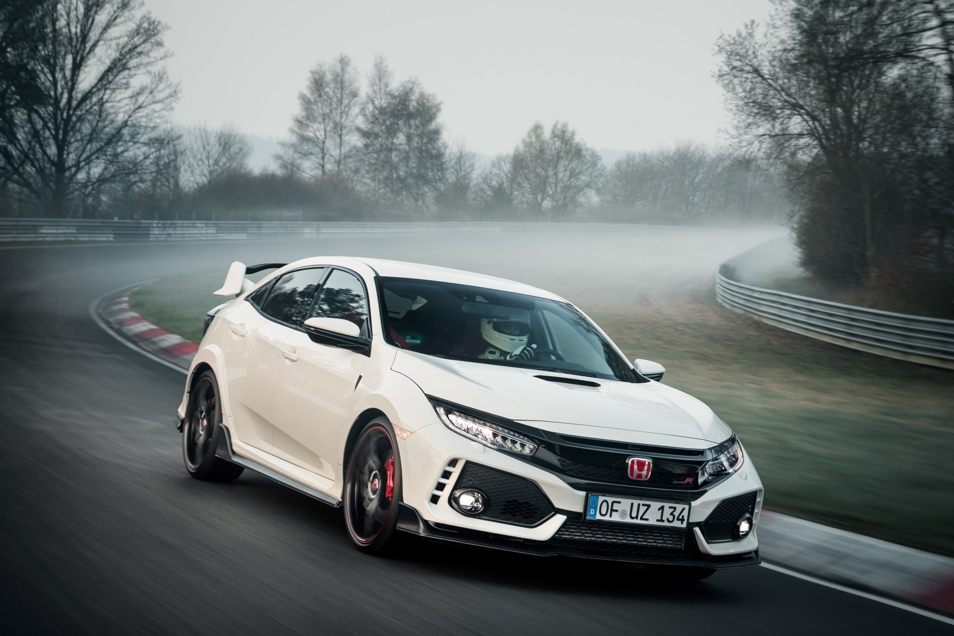 2017 Honda Civic Type R - White Exterior - Front Left Side Quarter - Dynamic - Nurburing Lap Record