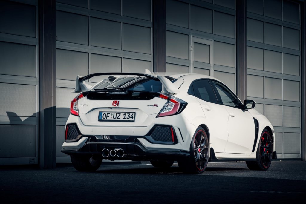 2017 Honda Civic Type R - White Exterior - Rear Side Quarter - Static - Garage - Nurburing Lap Record