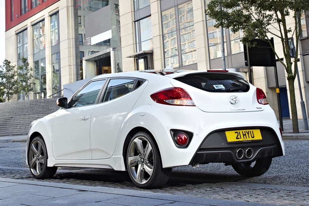 Wonder Cars For Women - 2017 Hyundai Veloster Turbo - White Exterior - Rear Side Quarter