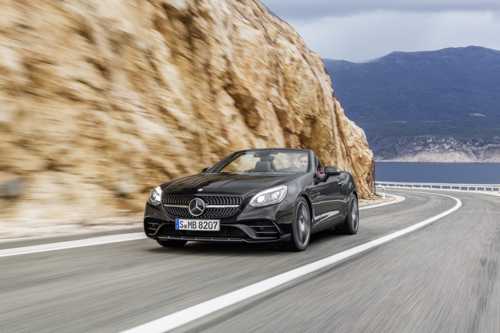 Wonder Cars For Women - 2017 Mercedes-Benz SLC - Black Exterior - Front Side Quarter