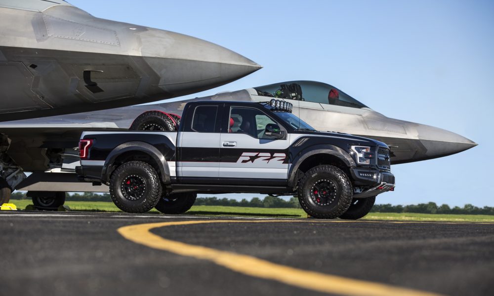 Ford F-150 Raptor F-22 Concept along side Lockheed Martin F-22 Raptor - Black Exterior - Side View