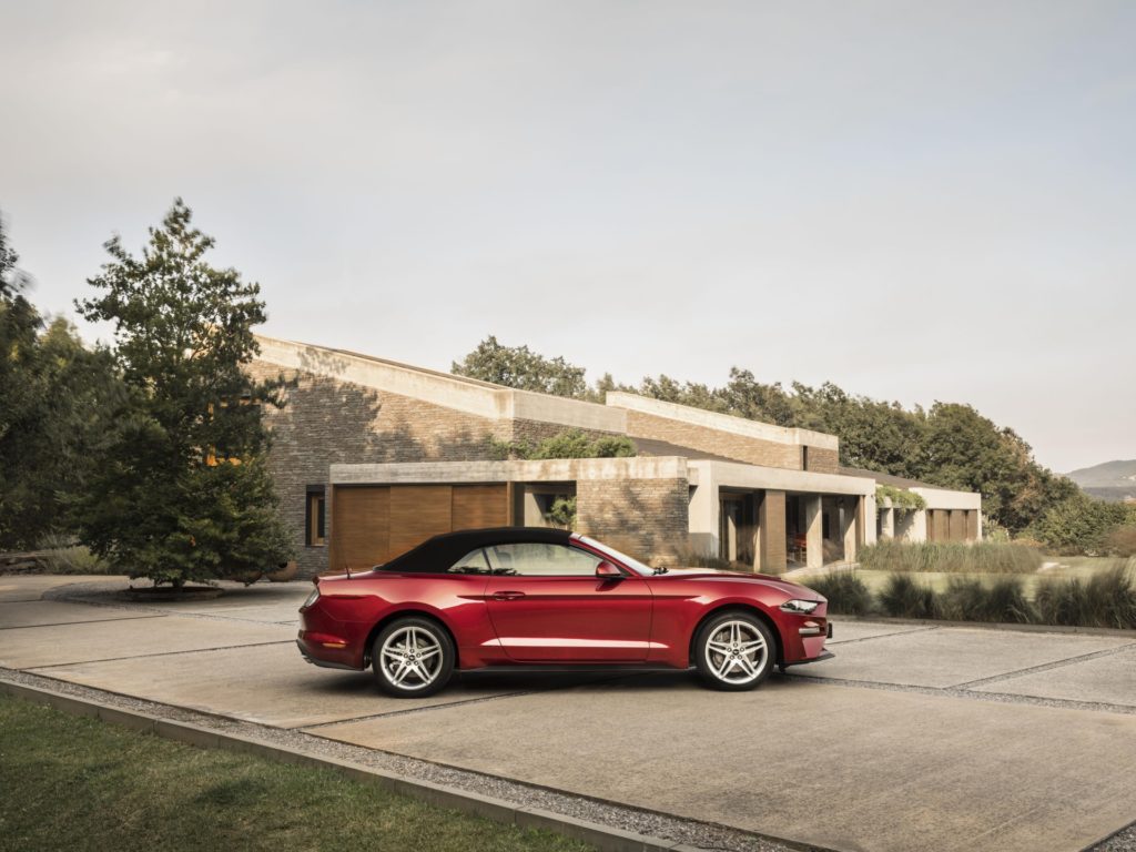 2018 Ford Mustang GT Convertible - Red Exterior - Side View - Top Up