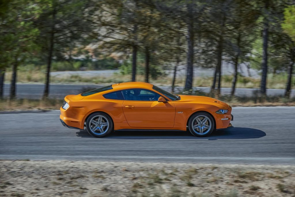 2018 Ford Mustang GT Coupe - Orange Exterior - Side View - Dynamic
