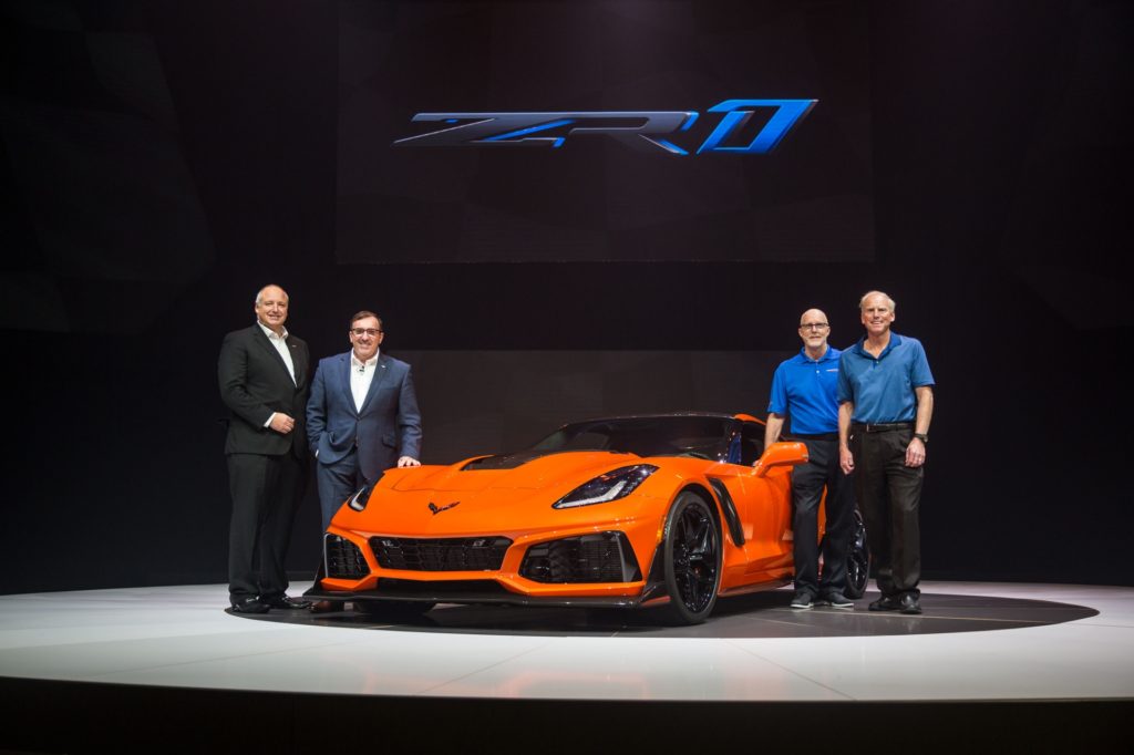 2019 Chevrolet Corvette ZR 1 - Sebring Orange Design Pack - Front Side View - World Premier in Dubai UAE with Chevy Executives