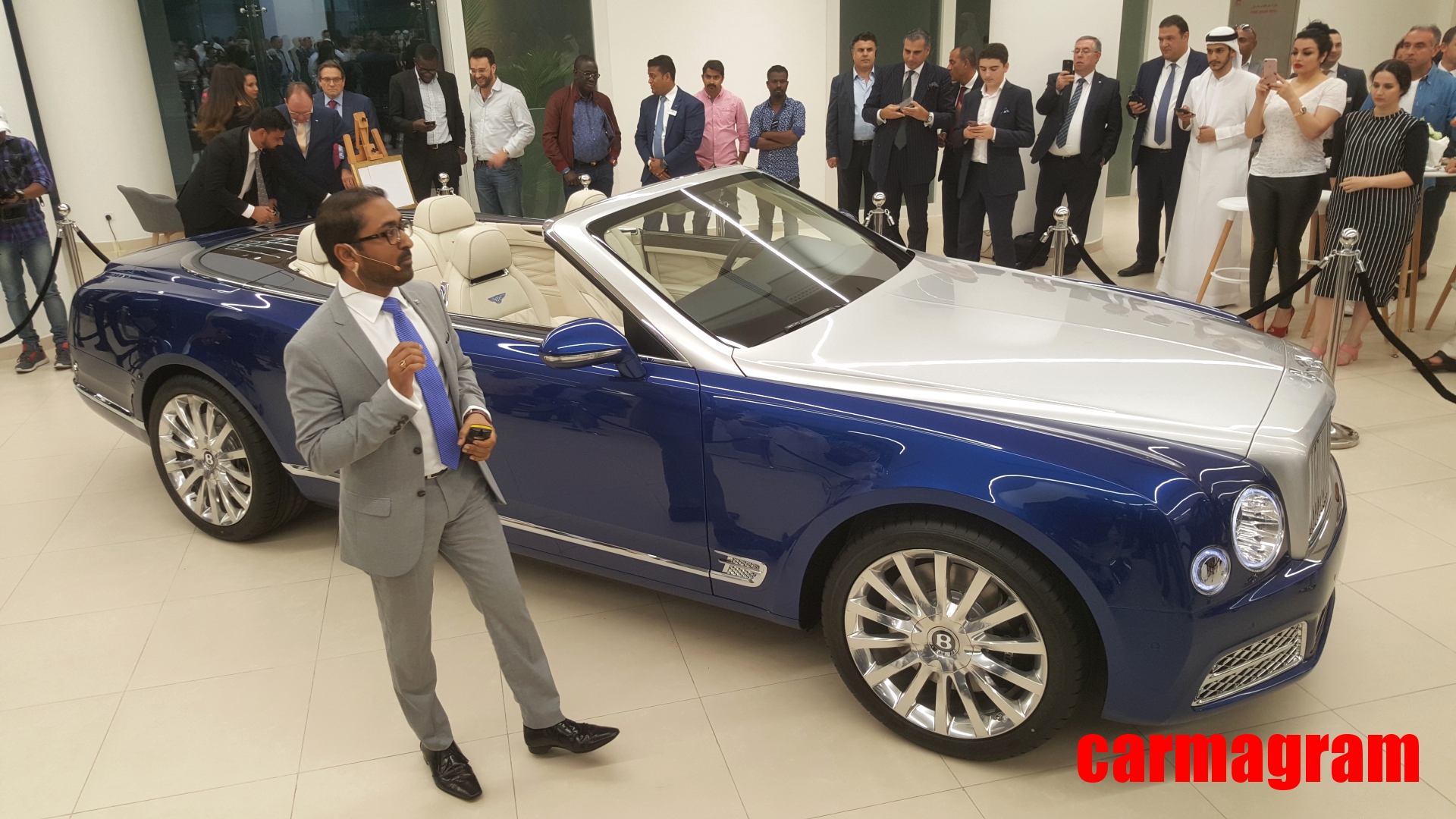 Bentley Grand Convertible by Mulliner - Blue & Silver Exterior - Front Side View - Presentation