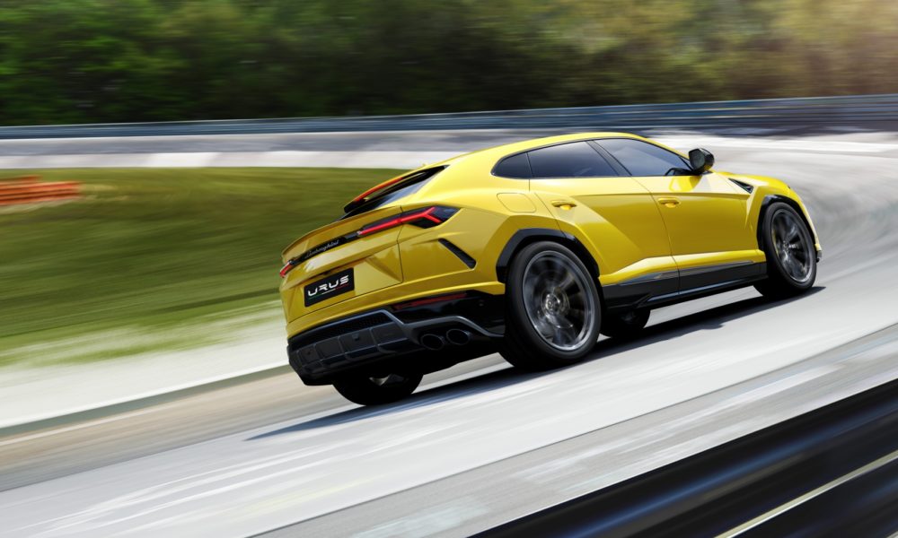 2018 Lamborghini Urus SUV - Yellow Exterior - Rear Side View - Dynamic